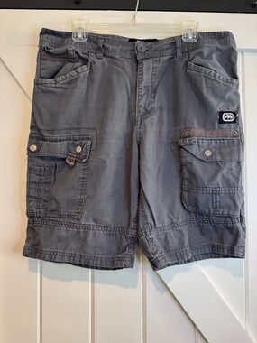 Ecko Unlimited Gray Cargo Shorts with Multiple Patch Pockets